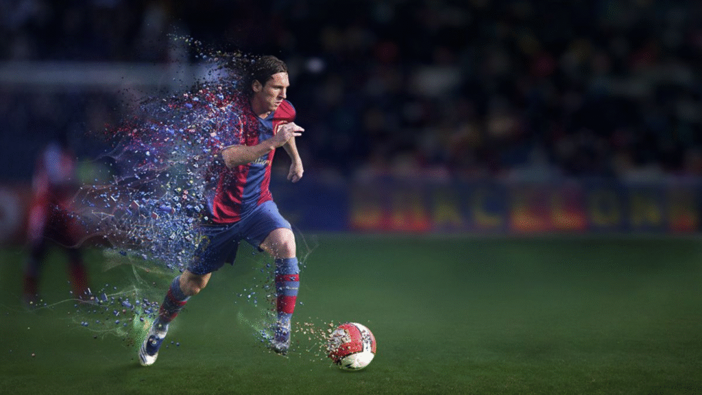Futbolista realizando un sprint con balón durante un partido, representando la importancia del cardio, la velocidad y los esfuerzos de alta intensidad en el fútbol.